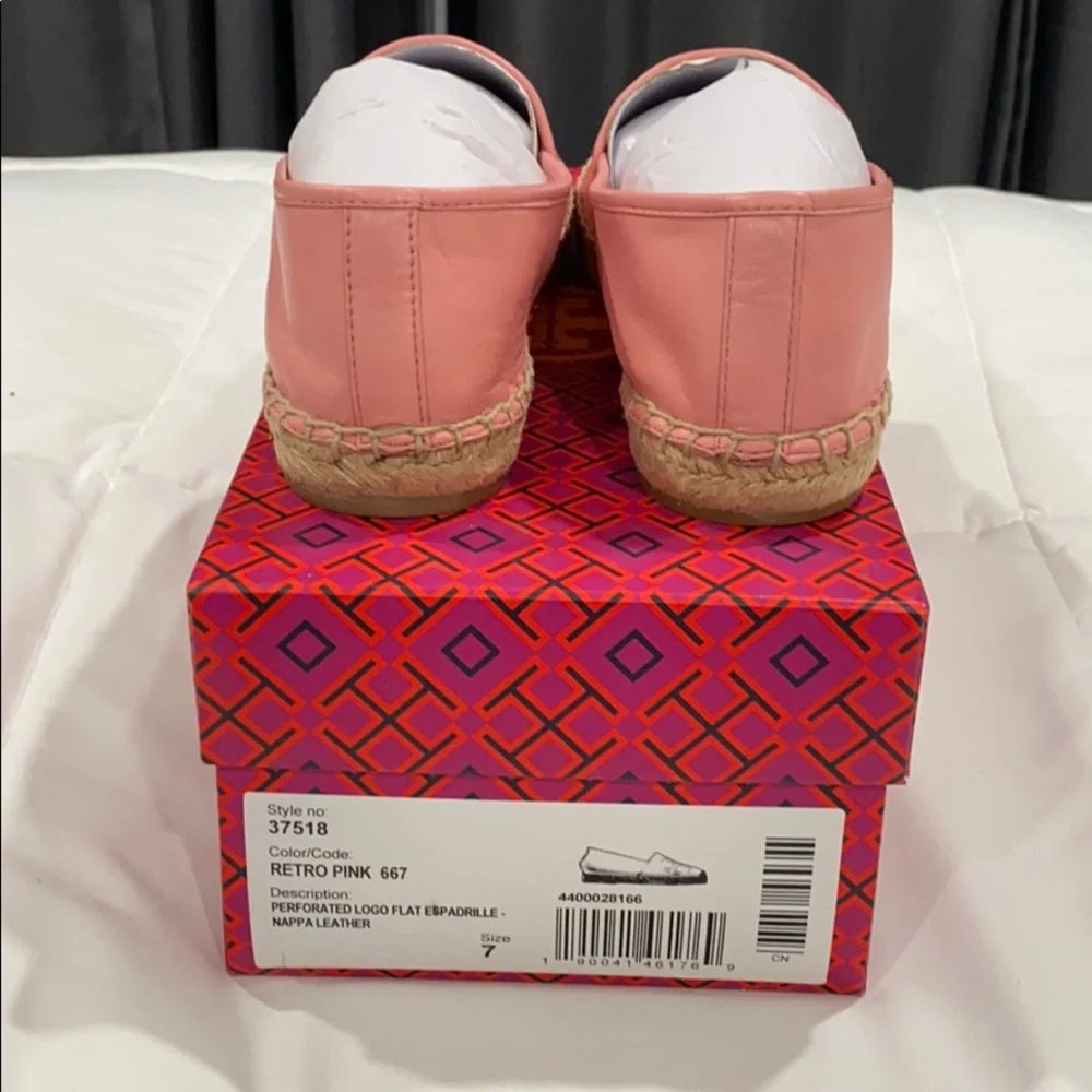 Tory Burch Perforated‎ logo flat espadrille.